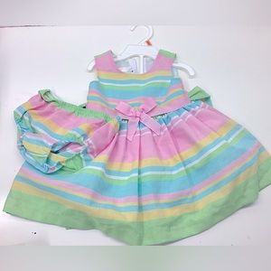 Bonnie Baby Girls Sz 12M Stripe Sleeveless Formal Dress Spring Easter